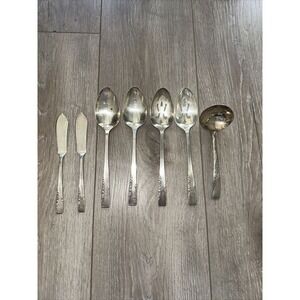 7 PCs 1881 Oneida Ltd Rogers Proposal‎ Silverplate Serving Set Spoons Ladle